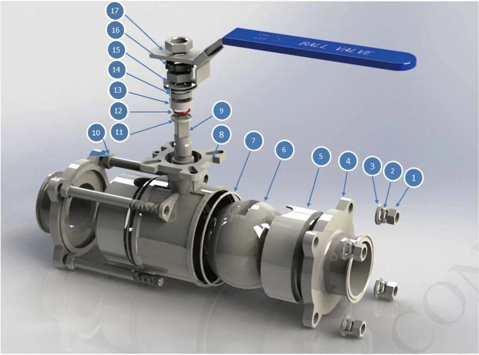 Data Center Liquid Cooling Water Sanitary 3PC Weld Encapsulated Seal High Platform ISO5211 Pad Ball Valve