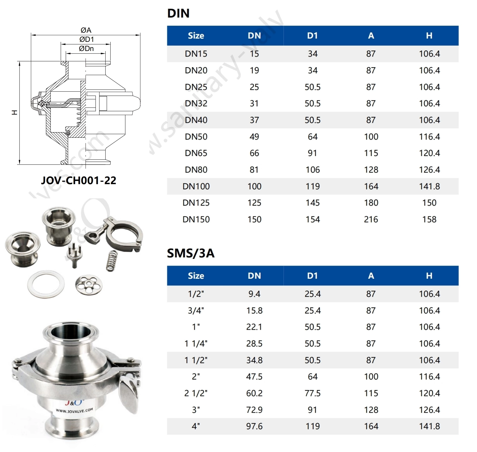 Data Center Cooling Hygienic Sanitary Stainless Steel Tri Clamp Clamped No-return Check Valve With PTFE Seal