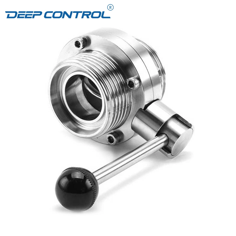 Liquid Cooling System Design Hygienic Stainless Steel Hygienic Male-Male Butterfly Valve with Round Pull Handle