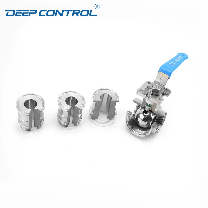 Data Center Liquid Cooling Water Hygienic Manual 3 Way T/L Tri-Clamp Ball Valve With ISO 5211 Mounting Pad
