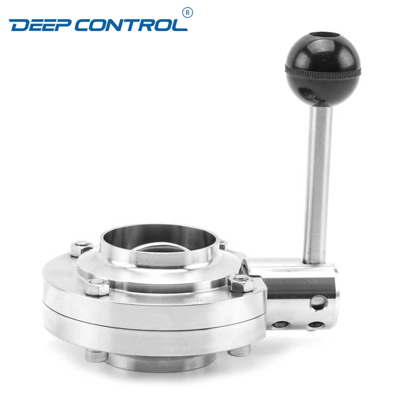 Sanitary Liquid Cooling Water Prevent Leaks Welded Butterfly Valve with Round Pull Handle