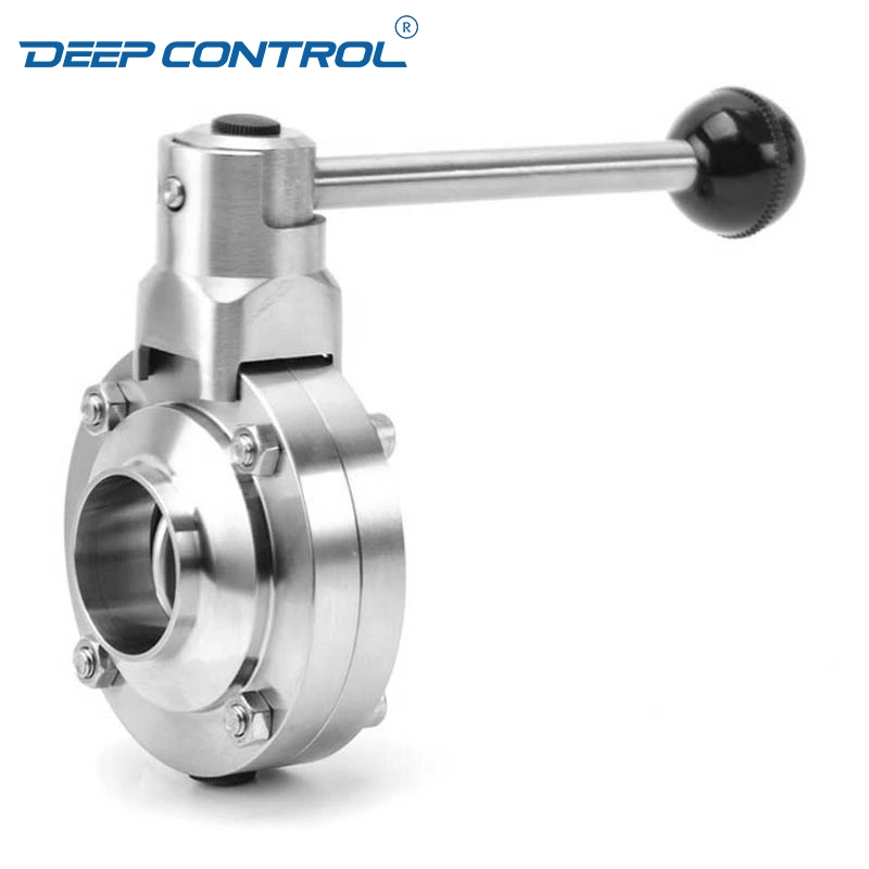 Data Center Water Cooling Zero Fluid Loss Hygienic Stainless Steel Butt-Weld Butterfly Valve with Pull Handle