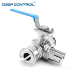 Data Center Liquid Cooling Water Hygienic Manual 3 Way T/L Tri-Clamp Ball Valve With ISO 5211 Mounting Pad