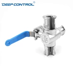 Data Center Liquid Cooling Water Hygienic Manual 3 Way T/L Tri-Clamp Ball Valve With ISO 5211 Mounting Pad