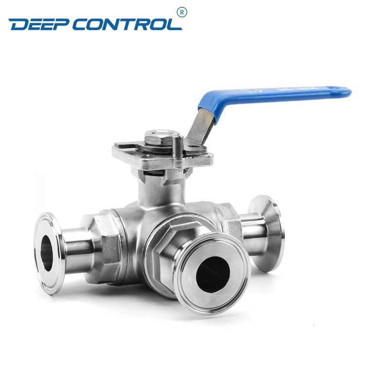 Liquid Cooling Water Prevent Leaks Energy Storage Sanitary Manual 3 Way T/L TC Clamp Ball Valve With ISO 5211 Mounting Pad