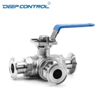 Liquid Cooling Water Prevent Leaks Energy Storage Sanitary Manual 3 Way T/L TC Clamp Ball Valve With ISO 5211 Mounting Pad