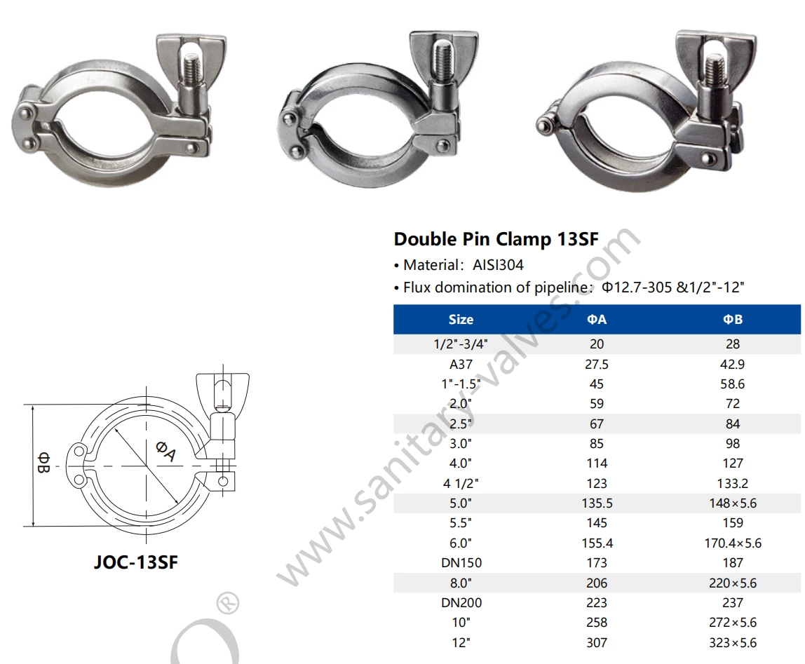 Hygienic Stainless Steel Sanitary Water Cooling Liquid Data Center 13SF Double Pin Pipe Clamp