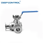 Liquid Cooling Water Prevent Leaks Energy Storage Sanitary Manual 3 Way T/L TC Clamp Ball Valve With ISO 5211 Mounting Pad