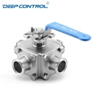Sanitary Stainless Steel Water Cooling Liquid Data Center Encapsulated Clamped Four-Way Ball Valve