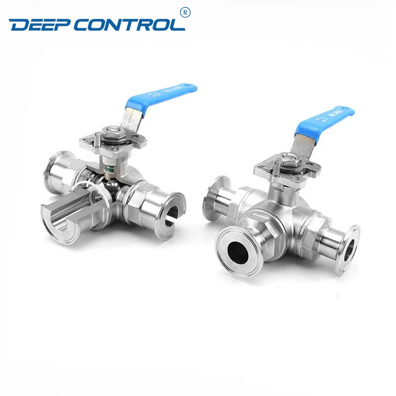 Data Center Liquid Cooling Water Hygienic Manual 3 Way T/L Tri-Clamp Ball Valve With ISO 5211 Mounting Pad