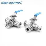 Data Center Liquid Cooling Water Hygienic Manual 3 Way T/L Tri-Clamp Ball Valve With ISO 5211 Mounting Pad