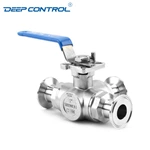 Liquid Cooling Water Prevent Leaks Energy Storage Sanitary Manual 3 Way T/L TC Clamp Ball Valve With ISO 5211 Mounting Pad
