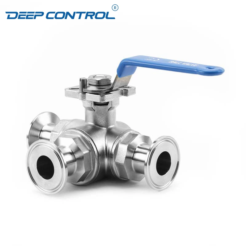 Liquid Cooling Water Prevent Leaks Energy Storage Sanitary Manual 3 Way T/L TC Clamp Ball Valve With ISO 5211 Mounting Pad