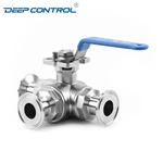 Liquid Cooling Water Prevent Leaks Energy Storage Sanitary Manual 3 Way T/L TC Clamp Ball Valve With ISO 5211 Mounting Pad
