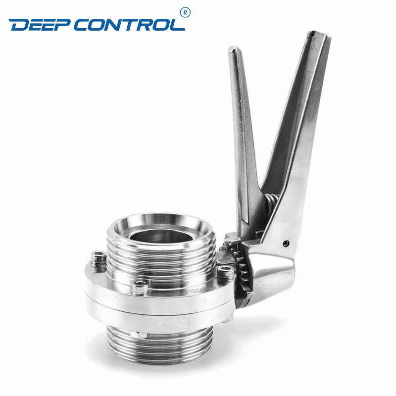 Liquid Cooling Solutions Sanitary Stainless Steel Thread Male Butterfly Valve With 12 Positions Grippper Handle