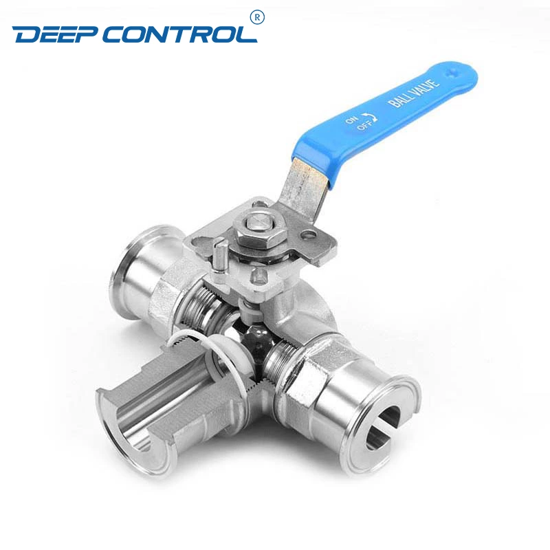 Data Center Liquid Cooling Water Hygienic Manual 3 Way T/L Tri-Clamp Ball Valve With ISO 5211 Mounting Pad