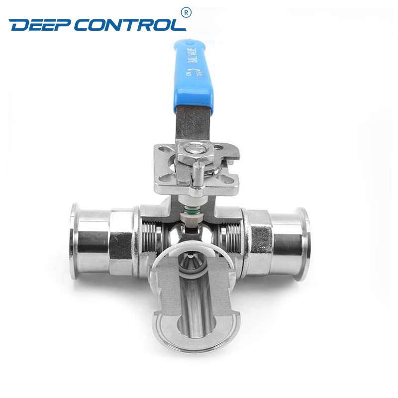 Data Center Liquid Cooling Water Hygienic Manual 3 Way T/L Tri-Clamp Ball Valve With ISO 5211 Mounting Pad