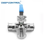 Data Center Liquid Cooling Water Hygienic Manual 3 Way T/L Tri-Clamp Ball Valve With ISO 5211 Mounting Pad