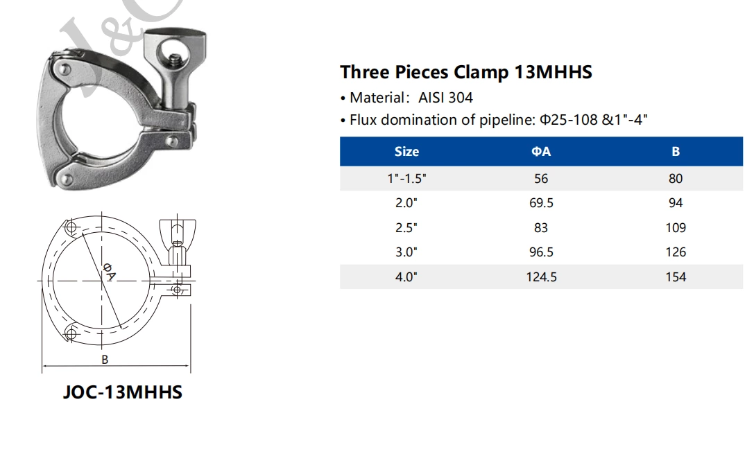 Sanitary Data Center Liquid Cooling Water Hygienic Stainless Steel 13MHHS 3PC Three Pieces Heavy Duty Clamp