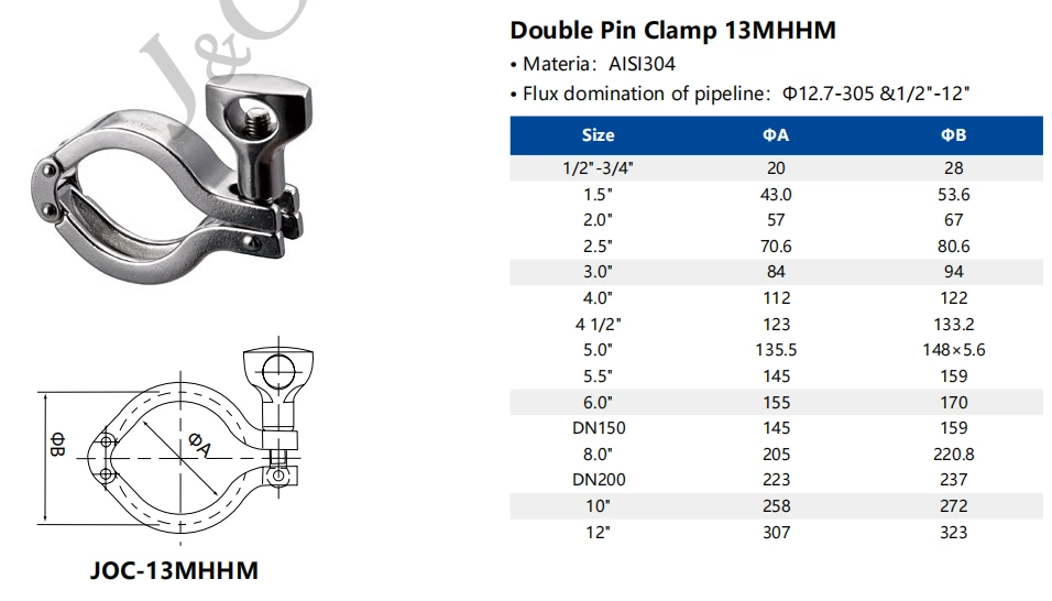Sanitary Stainless Steel Data Center Liquid Water Cooling 13MHHM Hygienic Double Pin Pipe Clamp