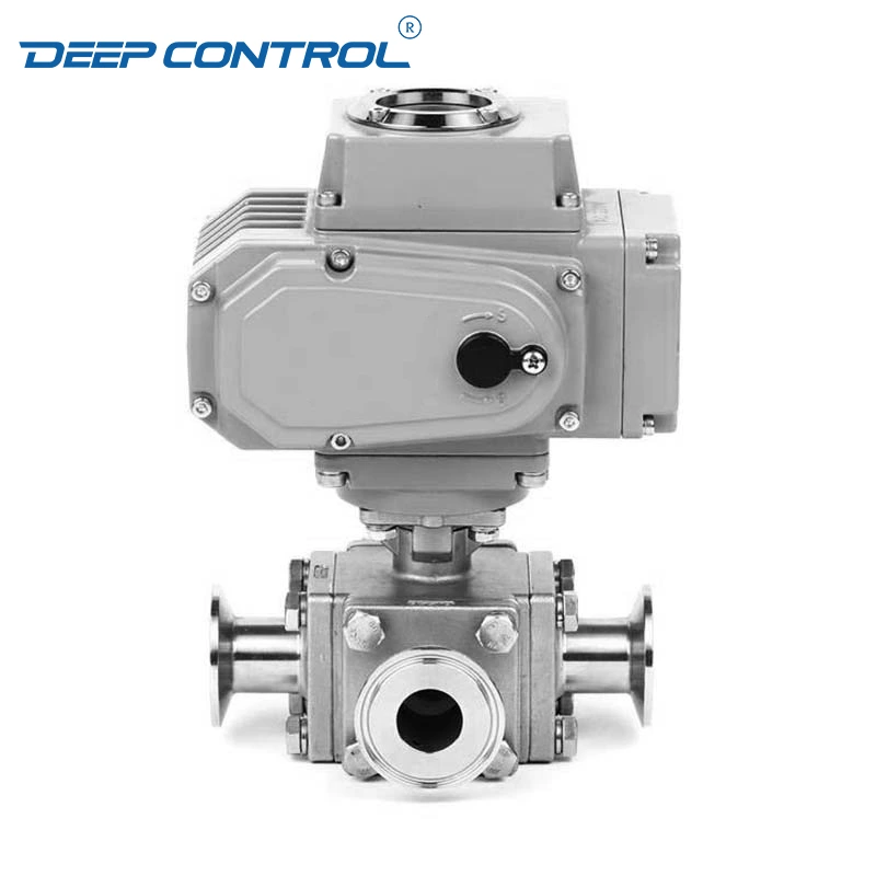 Cooling Water Data Center Sanitary Stainless Steel Encapsulated Electric Actuator Tri-Clamp 3-Way Ball Valve