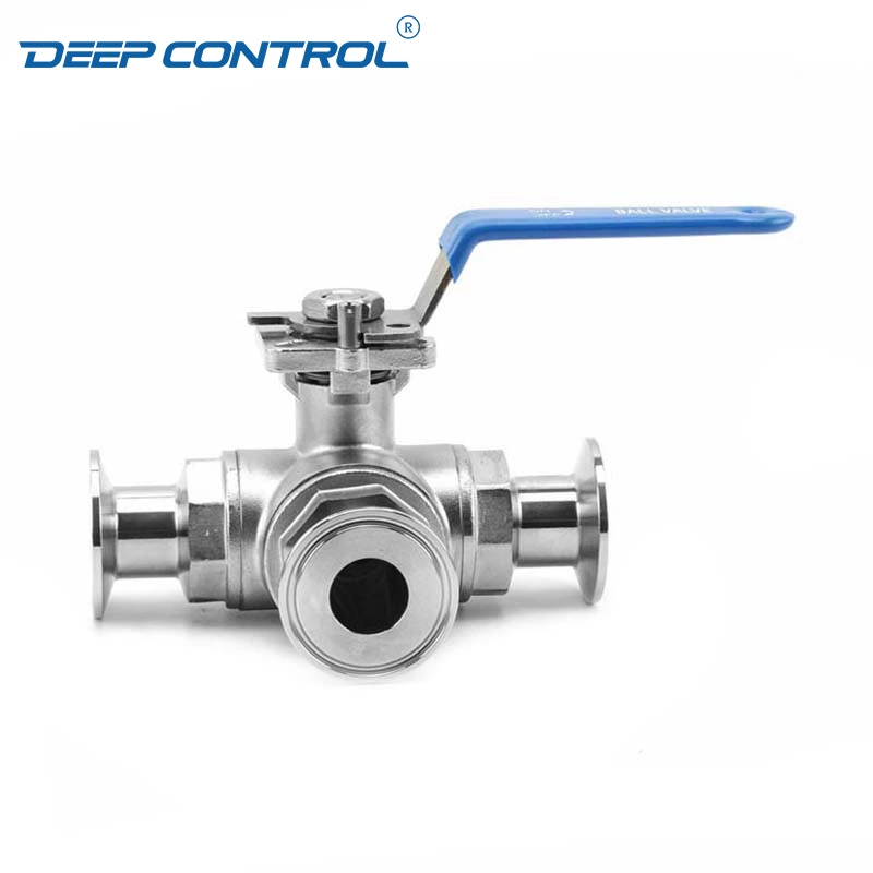 Liquid Cooling Water Prevent Leaks Energy Storage Sanitary Manual 3 Way T/L TC Clamp Ball Valve With ISO 5211 Mounting Pad