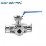 Liquid Cooling Water Prevent Leaks Energy Storage Sanitary Manual 3 Way T/L TC Clamp Ball Valve With ISO 5211 Mounting Pad