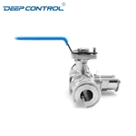Data Center Liquid Cooling Water Hygienic Manual 3 Way T/L Tri-Clamp Ball Valve With ISO 5211 Mounting Pad