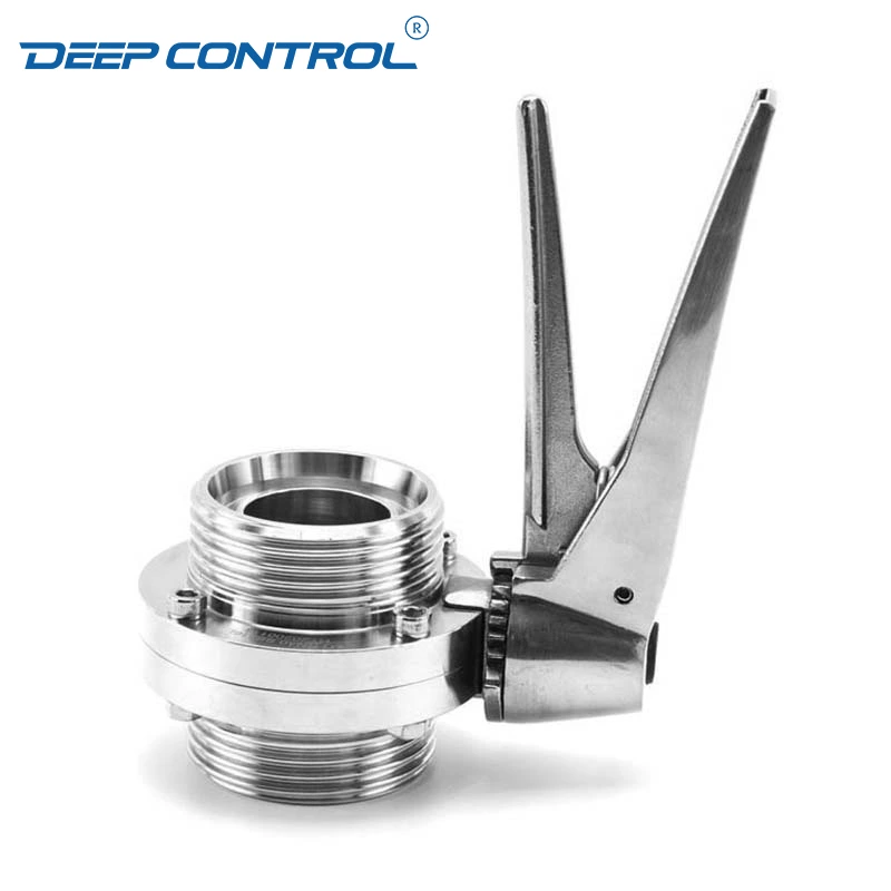 Liquid Cooling Solutions Sanitary Stainless Steel Thread Male Butterfly Valve With 12 Positions Grippper Handle