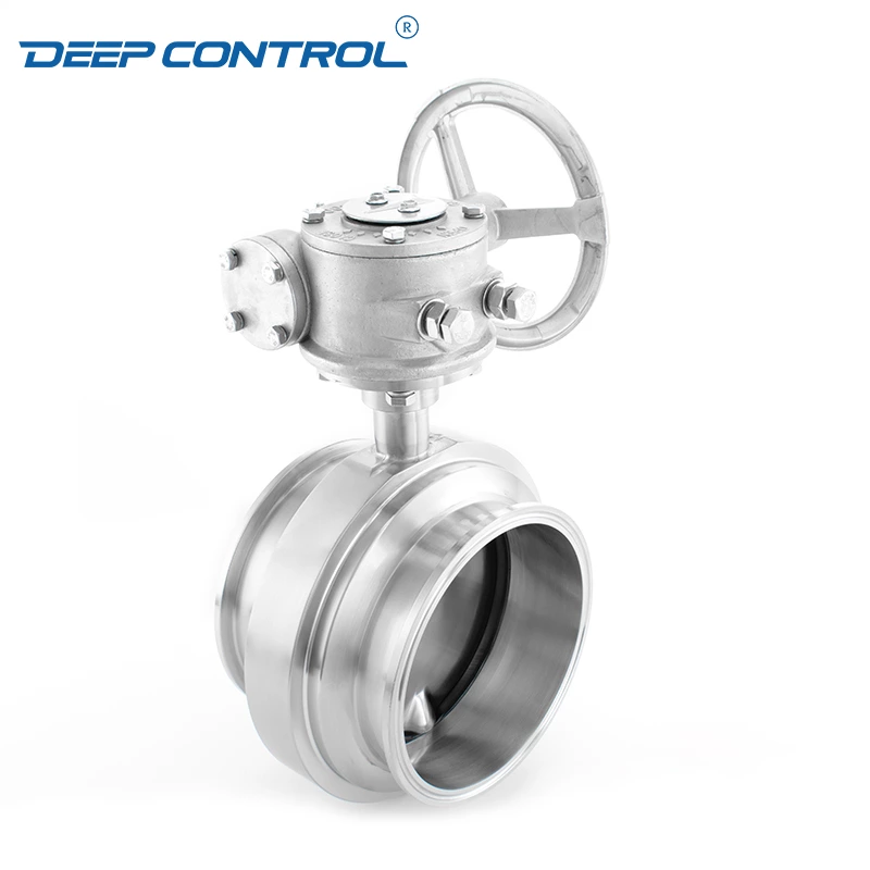 Sanitary Data Center Cooling Water Liquid Stainless Steel One Piece 1PC Free Leak Tri-Clamp Butterfly Valve with Worm Gear
